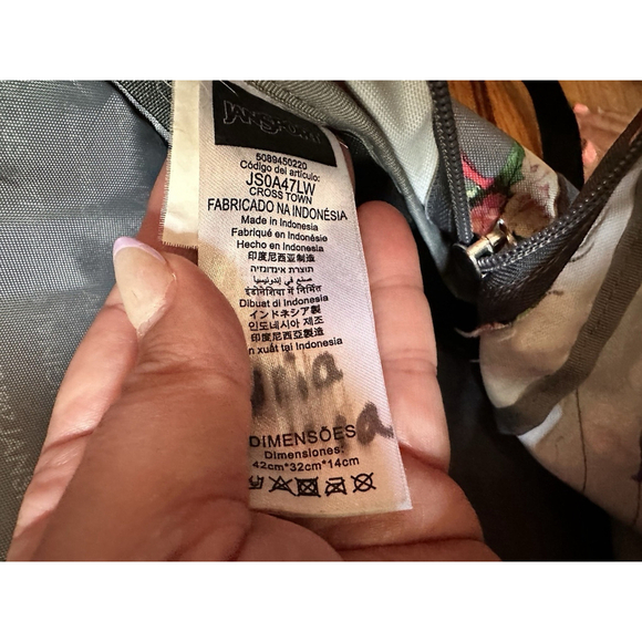 JanSport Cross Town School Backpack With Front Pocket Grey Bouquet Floral Print - Picture 10 of 15